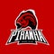 Furious piranha sport vector logo concept isolated on red background.