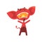 Furious red devil with horns, big ears and tail. Fictional character from hell in flat style