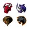 Furious rhino, bull, cobra and panther sport vector logo concept set isolated on white background.