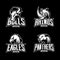 Furious rhino, bull, eagle and panther sport vector logo concept set isolated on dark background.