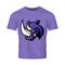 Furious rhino sport vector logo concept isolated on purple t-shirt mockup