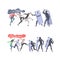 Furious Rioters with Smoke Grenade Fighting with Armed Police Officers Vector Illustration Set