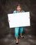 Furious Screaming Woman Holding Blank Sign