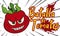 Furious Tomato Crossing at Full Speed in Battle of Tomatoes, Vector Illustration