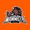 Furious woolly mammoth head sport vector logo concept isolated on orange background.