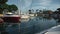 FURNARI, SICILY, ITALY - SEPT, 2019: View from moving sailing yacht on moored boats. Marina Portorosa