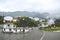 Furnas, Azores, Portugal - Jan 13, 2020: Village street by volcanic hot springs in Portuguese Furnas. Geothermal sulfur spring.