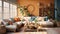 Furnished Modern Living room, bohemian inspired interior design