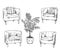 Furniture. Armchairs and flowerpot vector ilustration