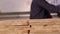 Furniture board close-up, worker in the background. Flat wooden sheet, Torces furniture board