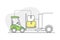 Furniture Buying with Lorry Loading with Packed Cardboard Box for Express Delivery Line Vector Illustration