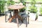 Furniture, chairs, planks and wooden tables, outdoor living corner, garden decoration