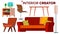 Furniture Creator Vector. Living Room. Modern Chair Objects. Sofa, Armchair, Lamp, Table, Bedside Table. Isolated Flat