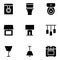 Furniture and decoration icon set include washing machine,bathroom,table lamp,lighting,chandelier,stove