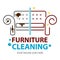 Furniture dry cleaning before and after logo flat concept. Sofa professional washing, laundry service. Furnishing delicate