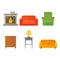 Furniture home decor icon set indoor cabinet interior room library office bookshelf modern restroom silhouette