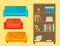 Furniture home decor icon set indoor cabinet interior room library office bookshelf modern restroom silhouette