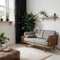 Furniture illustration set Cartoon flat furnishings design with sofa armchair lamp table house plants Designer trendy items