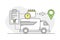 Furniture Item Delivery with Lorry Transporting Freight and Point of Destination Line Vector Illustration