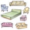 Furniture set. Interior detail isolated color outline collection