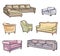 Furniture set. Interior detail water colour outline collection: