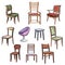 Furniture set. Interior detail water colour outline collection: