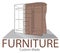 Furniture shop label. Custom made closet. Store badge in modern style. Home interior symbol. Opened bedroom wardrobe. Wood Home Fu