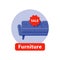 Furniture special offer, discount sofa, sale concept, flat illustration