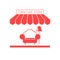 Furniture Store, Home Furnishings Shop Single Flat Vector Icon. Striped Awning and Signboard