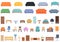 Furniture store icons set cartoon vector. House table