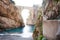 Furore fiord creek, beach, bridge and sea scenic view, Amalfi Coast, Italy