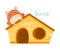 Furry Brown Hamster Standing Behind the Wooden House Vector Illustration