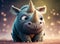furry cheerful baby rhinoceros with big eyes