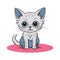 Furry, cheerful cartoon of a cute and pretty kitty, drawn with a funny and cartoonish style. Animal mascot, perfect for kids and