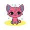 Furry, cheerful cartoon of a cute and pretty kitty, drawn with a funny and cartoonish style. Animal mascot, perfect for kids and