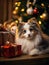 Furry Festive Friend: Cute Collie Dog Posing with Christmas Gifts