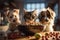 Furry friends savoring natural, organic food from a bowl close-up