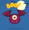 Furry One Eyed Monster Cartoon Character Flying With Text