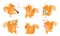 Furry Orange Squirrel Character Playing Flute and Holding Bunch of Flowers Vector Set