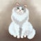 Furry white Cat digital illustration, curious view and big green eyes, fluffy and adorable pet in naive style