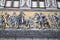 Furstenzug (Procession of Princes, 1871-1876, 102 meter, 93 people) is a giant mural decorates the wall. Dresden, Germany