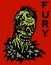 Fury dead zombie head. Vector illustration.