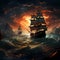 Fury Unleashed: Battleship\\\'s Triumph Amidst Fiery Skies and Turbulent Waters