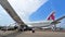 Fuselage and wing of Qatar Airways Boeing 787-8 Dreamliner at Singapore Airshow