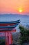 Fushimi inari shrine with sunset