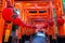 Fushimi Inari-taisha Shrine. Thousands countless vermilion Torii gates on a hill