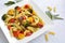 Fusilli italian pasta with colored vegetables