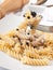 Fusilli and mushroom cream