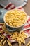 Fusilli pugliesi. Italian twisted pasta in pot