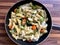 Fusilli Spiral Auger Pasta Spaghetti with Boiled Vegetables in Pan